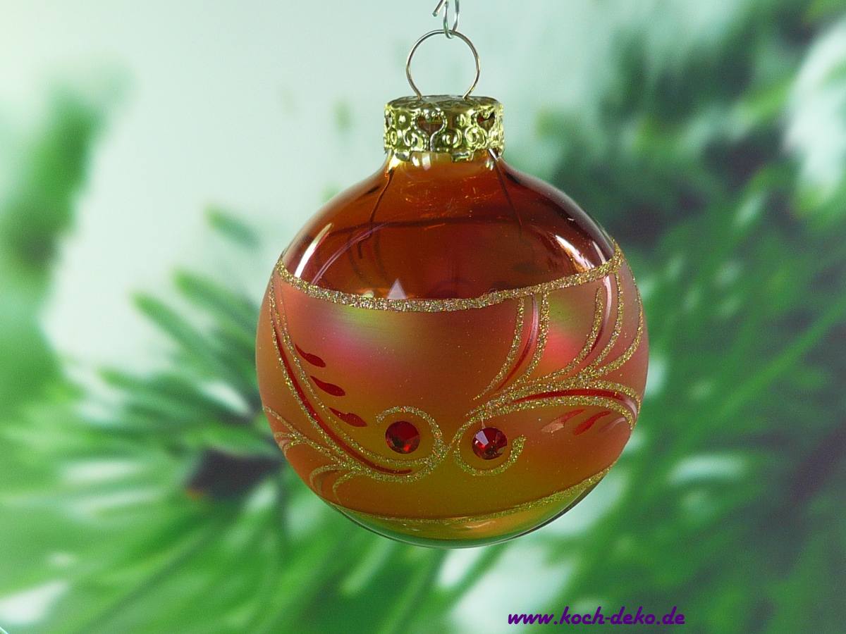 6 Christbaumkugeln orange irisierend mit original Swarovski Steinen