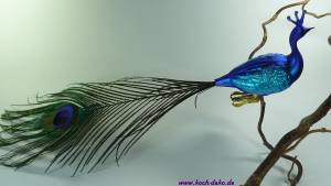 Glasvogel PFAU dunkelblau , 9cm/30cm, ..1 Stück