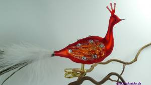 Glasvogel PFAU rot-orange mit Swarovski-Steinen , 9cm/30cm, ..1 Stück