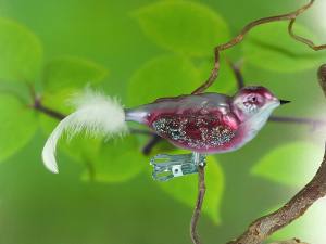 Glasvogel hellblau/weinrot , 8,5cm, ..1 Stück