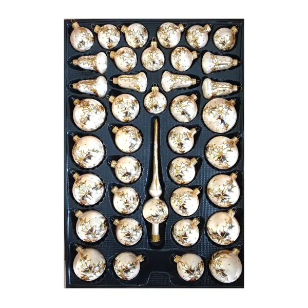 Sortimentskasten SET Christbaumschmuck Glas Gold Christdorn, 39 tlg.