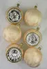Reflexkugeln + Kugeln 8cm, 6er Set (je 3 Stück) "Eislack champagner, Dekor gold"