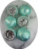 Reflexkugeln + Kugeln 8cm,   6er Set (je 3 Stück) "Eislack mint, Dekor silber
